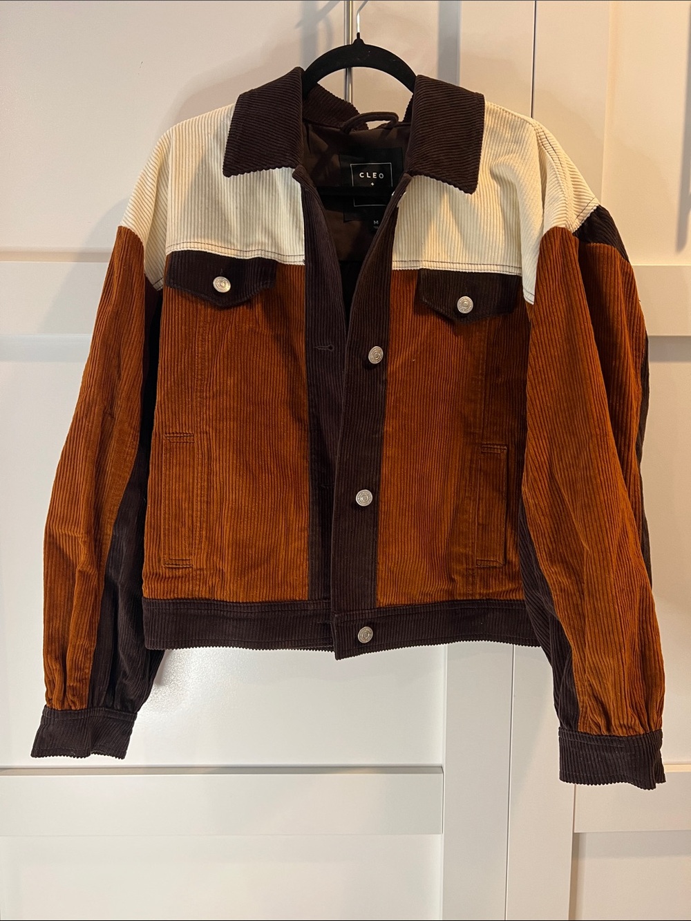 cleo Brown & Cream Colorblock Corduroy Trucker Jacket